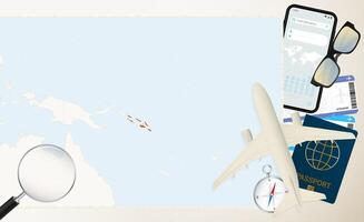 Solomon Islands map and flag, cargo plane on the detailed map of Solomon Islands with flag. vector