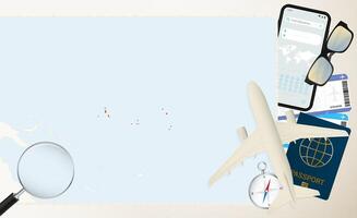 Kiribati map and flag, cargo plane on the detailed map of Kiribati with flag. vector