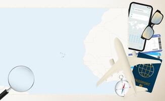 Cape Verde map and flag, cargo plane on the detailed map of Cape Verde with flag. vector