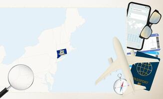 Connecticut map and flag, cargo plane on the detailed map of Connecticut with flag. vector
