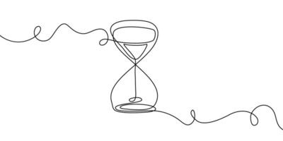 Hourglass line time one hour glass sand continuous clock watch icon. Line drawing hourglass linear wait single countdown illustration abstract art concept outline logo background sandglass past vector