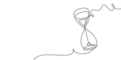 Time hourglass line clock one hour glass sand continuous watch icon. Hourglass line drawing wait linear single countdown illustration abstract art concept outline logo background sandglass past vector
