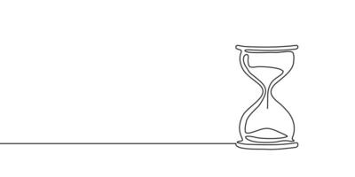 Hourglass time line sand continuous glass hour one clock watch icon. Line hourglass drawing past outline illustration abstract concept art logo background sandglass linear wait single countdown vector