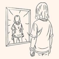 Mirror Reflection Inner Self Illustration. Perfect for psychological, emotional, or inspirational themes. vector