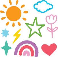 Abstract various bright doodle shapes and objects. vector