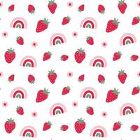 seamless pattern with strawberries and rainbow vector