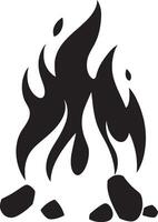 Abstract Fire Icon with Stones. A stylized, black and white graphic of a campfire. vector