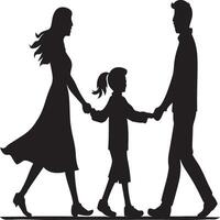 A simple Happy Family Walking Together in Silhouette vector