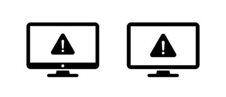 Warning sign, danger notification icon on computer monitor. Malware and virus alert symbol on PC screen vector