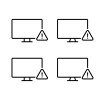 Warning sign on computer monitor icon line style. Desktop PC error symbol vector