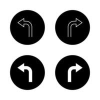 Two way turn arrow icon. Left and right turn sign on black circle vector