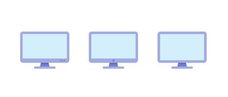 Computer monitor flat icon set. Desktop PC screen sign symbol vector