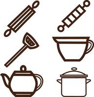 Kitchen tool icons illustration set of cooking, food, and drink symbols vector