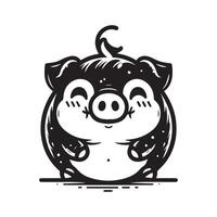 A black and white drawing of a pig vector