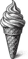 Hand-drawn ice cream cone with soft serve swirl vector