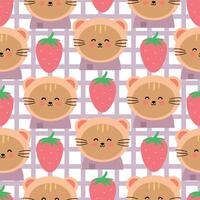 Cute cats and strawberries pattern vector