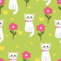 Cute cats and flowers pattern design vector