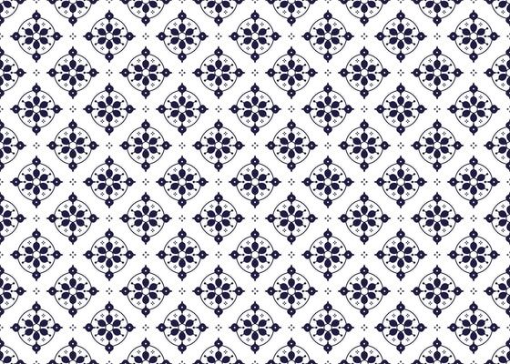 Seamless dark blue floral blooming on white background, ethnic fabric seamless pattern, design for cloth, carpet, batik, wallpaper