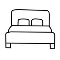 A simple line drawing of a bed with a headboard and two pillows. Represents sleep, rest, furniture, or a place to stay. vector