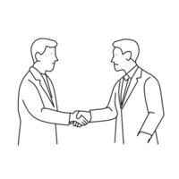 Two businessmen shaking hands in a line drawing vector