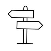 A basic line drawing of a signpost with two blank arrow signs pointing in opposite directions. Symbolizes choices, decisions, and navigation. vector