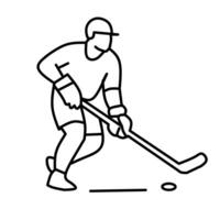 Ice hockey player with stick and puck. A clean line art illustration perfect for sports themes, apps, websites, and winter game designs. vector