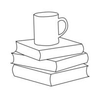 A coffee mug and books on a white background vector