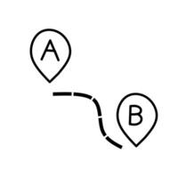 Simple graphic showing two map markers, A and B, connected by a dashed line. Represents a route, journey, or connection between two points. Ideal for navigation, travel, and location concepts. vector