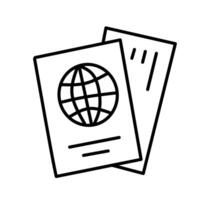 A simple line drawing of two passports, one with a globe symbol. Represents international travel, immigration, and global identity. vector