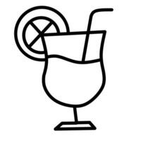 Refreshing cocktail drink with a lemon slice and straw. A clean line art illustration perfect for beverages, parties, summer, and hospitality themes. vector