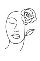 Continuous line drawing of a woman with a rose vector