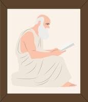 An illustration of a greek philosopher reading a book vector