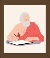 A man with a beard and a red robe writing on a piece of paper vector