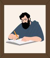 A man with a beard writing with a pencil vector