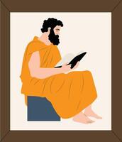A man in an orange robe is reading a book vector