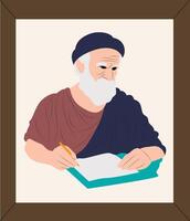 A man with a beard and a pen writing on a piece of paper vector