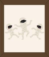 Three mummy characters in a brown frame vector