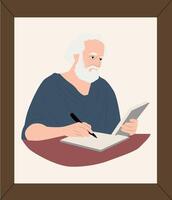 A man with a beard writing on a tablet vector