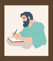 A man with a beard writing in a notebook vector