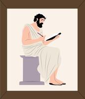 A man in a robe sitting on a pedestal with a tablet vector