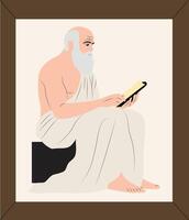 A man with a beard sitting on a chair reading a book vector