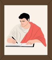 A man in a robe writing a book vector