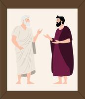 Two men in ancient roman clothes talking to each other vector