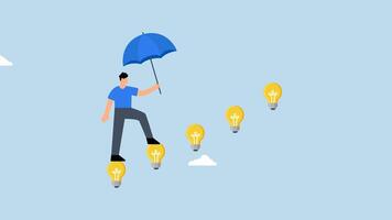 4k animation of businessman walking with innovative light bulb idea lamp as ladder of success. video