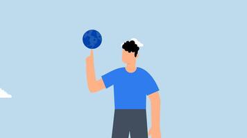 Global business, 4k animation of businessman turning globe with his strong finger. video