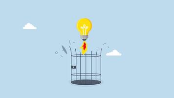 4k animation of light bulb creative idea to break birdcage with launch vehicle accelerator. video