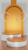 3d orange abstract Podium Display with Geometric Shapes Portrait Background video