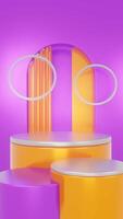 3D empty product display podium with purple and orange studio portrait background for product promotion flash sale and discount. video