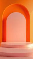 An empty stage with an orange wall and a spotlight photo
