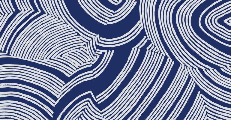 Hand drawn ethnic brush lines abstract overlapping circle shapes pattern in white and blue, Japanese wood carving, basketry texture background, simple graphic for textile, carpet, decoration